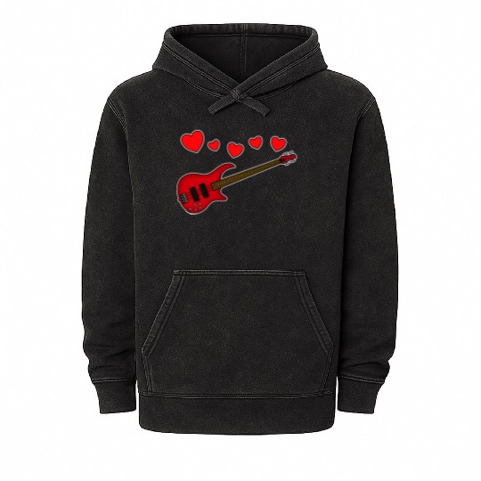 Valentines Bass Guitar Bassist Wedding Musician Mineral Wash Hoodies