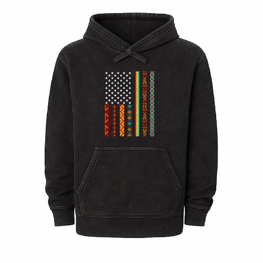 African Kente Cloths American Flag Mineral Wash Hoodies