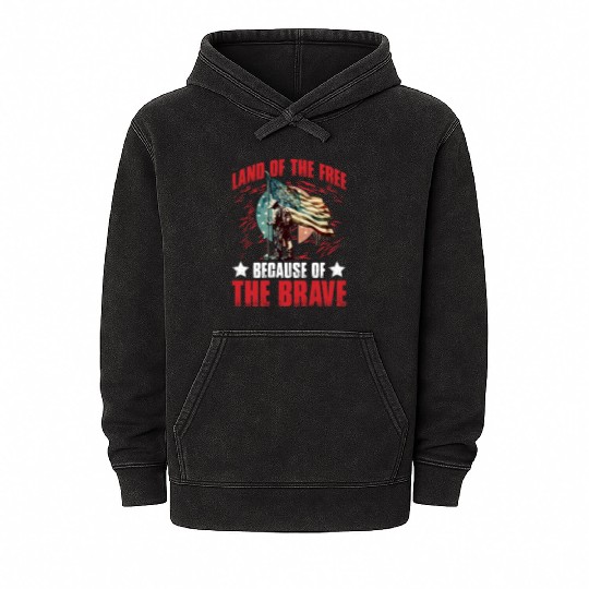 Land of the free because of the Brave Mineral Wash Hoodies