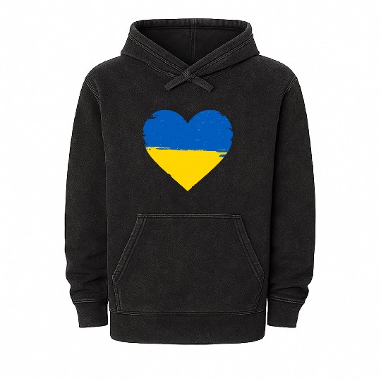Ukraine Flag Ukrainian Heart Mineral Wash Hoodies