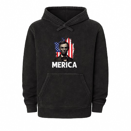 Merica Lincoln President Independence Day Party Mineral Wash Hoodies