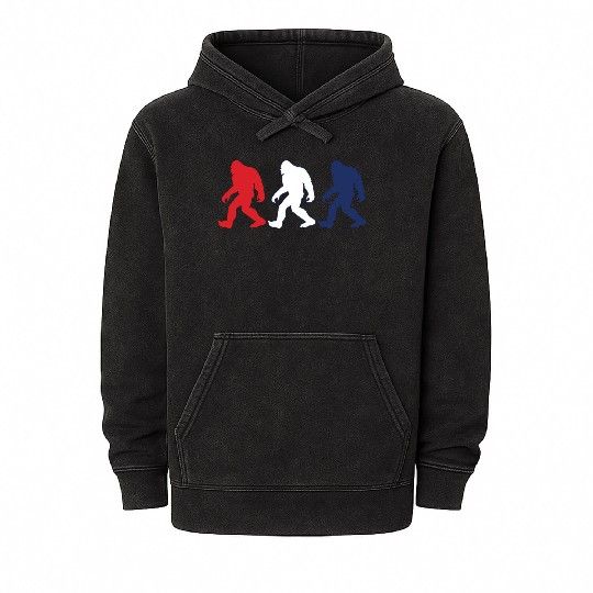Mysterious Bigfoot Sasquatch Silhouette Design Mineral Wash Hoodies