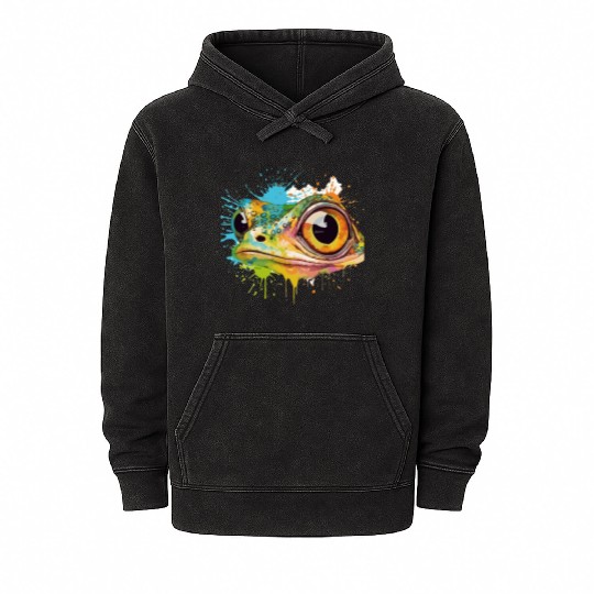 Colorful Leap - Watercolor Style Frog Art Mineral Wash Hoodies