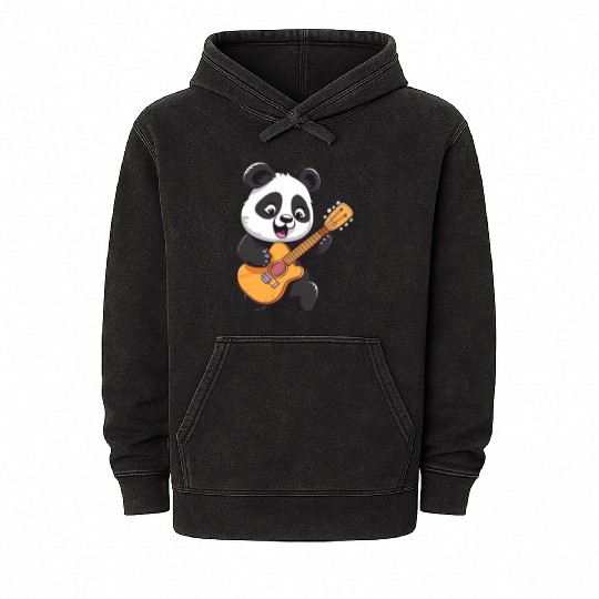 Panda Plays Guitar Mineral Wash Hoodies