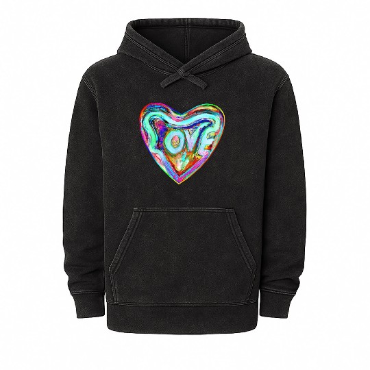 Psychedelic Pride Rainbow Love Heart Mineral Wash Hoodies