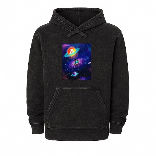 Bitcoin Coin-Crypto SPACE Mineral Wash Hoodies