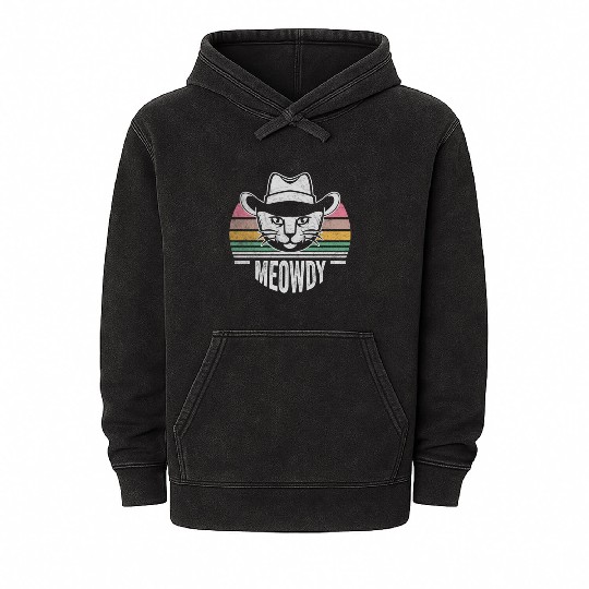 Mashup Between Meow And Howdy Cat Meme Cat Mineral Wash Hoodies