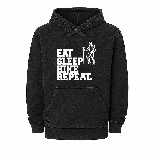 Eat Sleep Hike Repeat Hiker Hiking Mineral Wash Hoodies