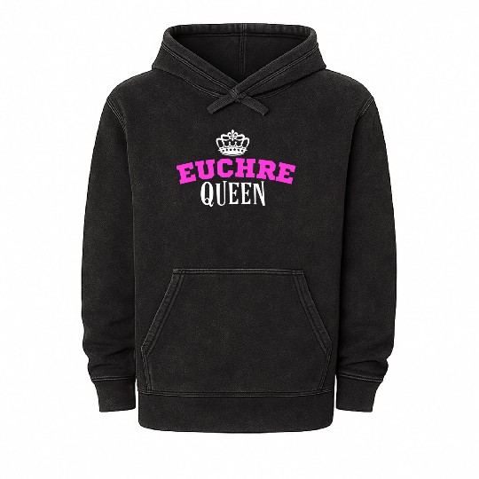 Euchre Card Game Queen Mom Gift Aunt Hearts Mineral Wash Hoodies