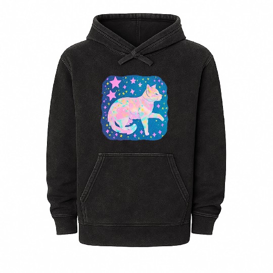 Neon Star Cat Mineral Wash Hoodies