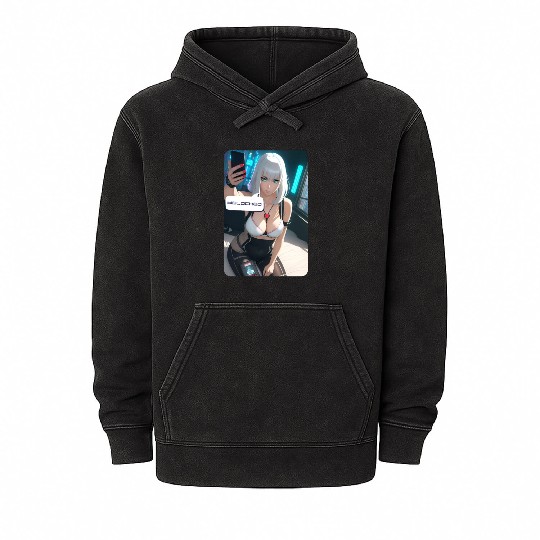Cyberpunk Waifu Influencer Design 1 Mineral Wash Hoodies