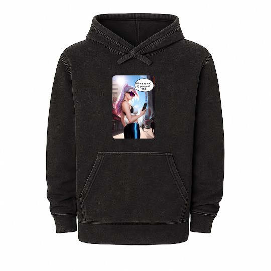 Cyberpunk Waifu Influencer Design 7 Mineral Wash Hoodies