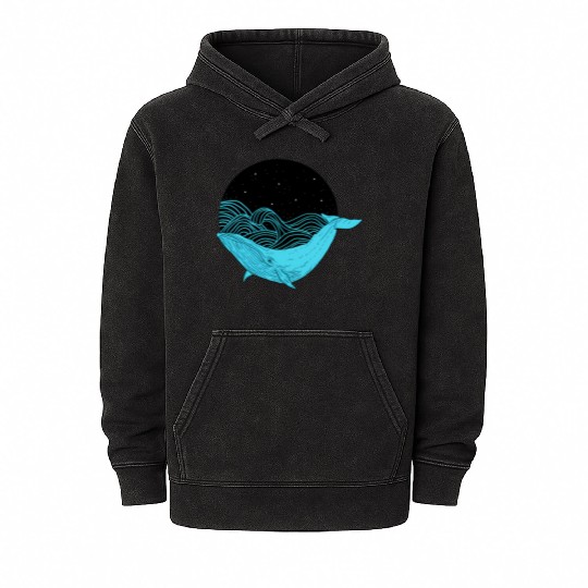 Humpback Whale Midnight Space Whale Mineral Wash Hoodies