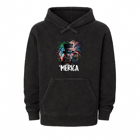 Merica Lincoln Independence Day Party 4th July Mineral Wash Hoodies