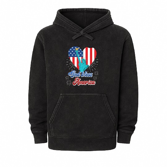 God Bless America Independence Day 4th July USA Mineral Wash Hoodies