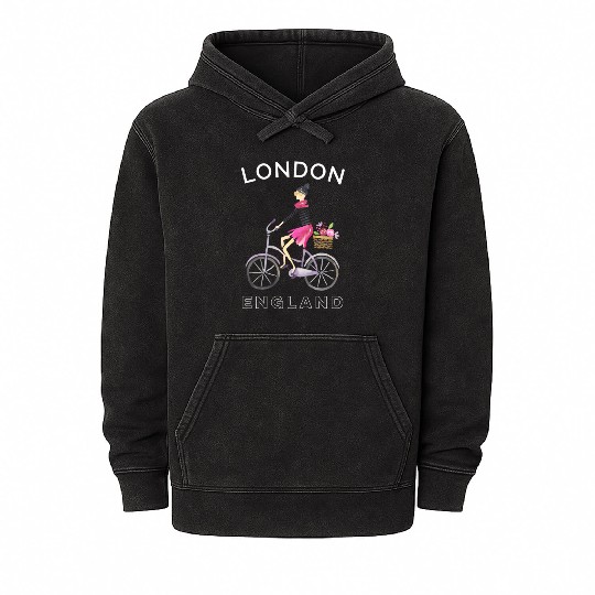 London England Biking Bicycling Mineral Wash Hoodies