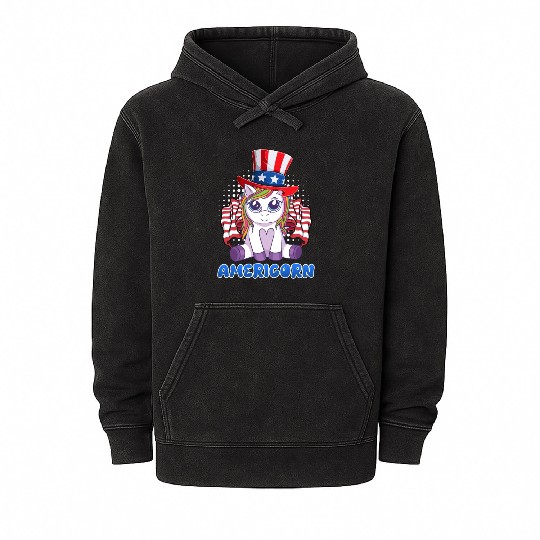 Americorn Unicorn America Party Independence Day Mineral Wash Hoodies