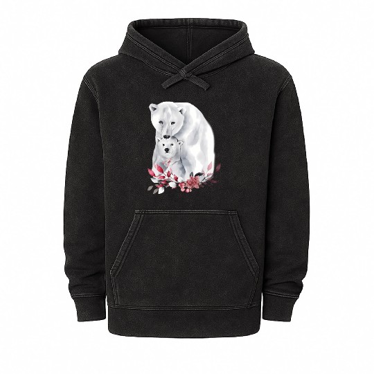 Mama Polar Bear And Baby Cub For And Mineral Wash Hoodies