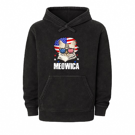Meowica Cat lover Independence Day Patriotic Mineral Wash Hoodies