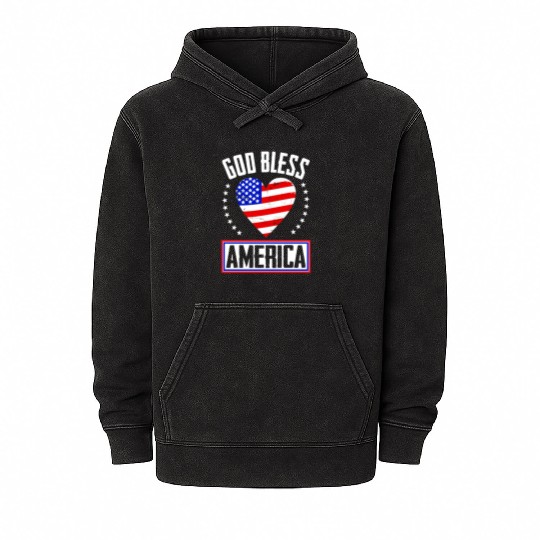 God Bless America Independence Day USA Patriot Mineral Wash Hoodies