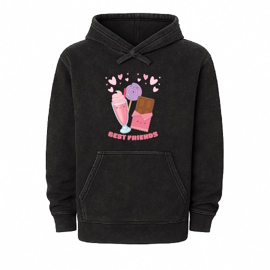 Cute Best Friends Lollipop Ice cream And Chocolate Mineral Wash Hoodies