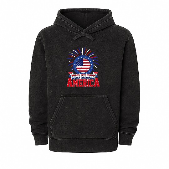 God Bless America Independence Day USA Patriot Mineral Wash Hoodies