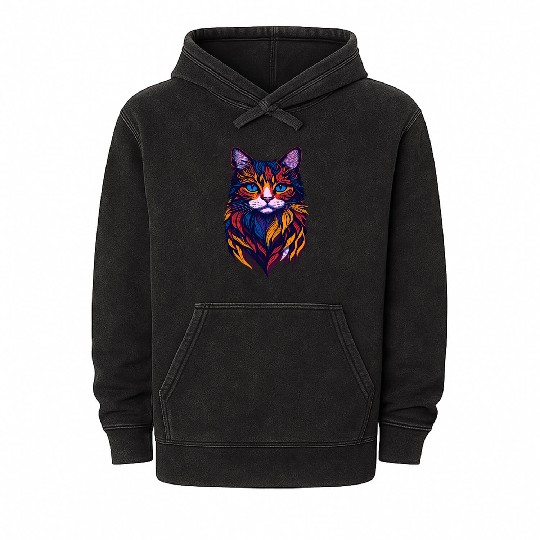 Colorful Cat Mineral Wash Hoodies