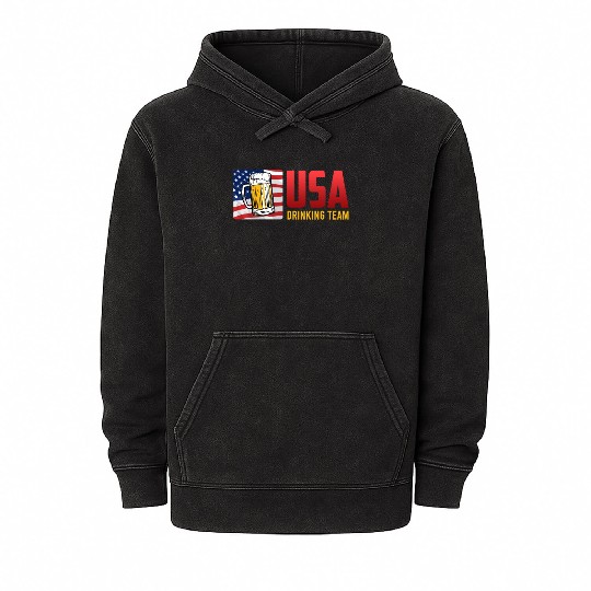 USA Drinking Team Beer Fan Independence Day Mineral Wash Hoodies