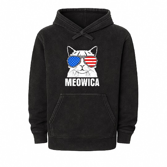 Meowica American Fans US Patriot Cat Lover Mineral Wash Hoodies