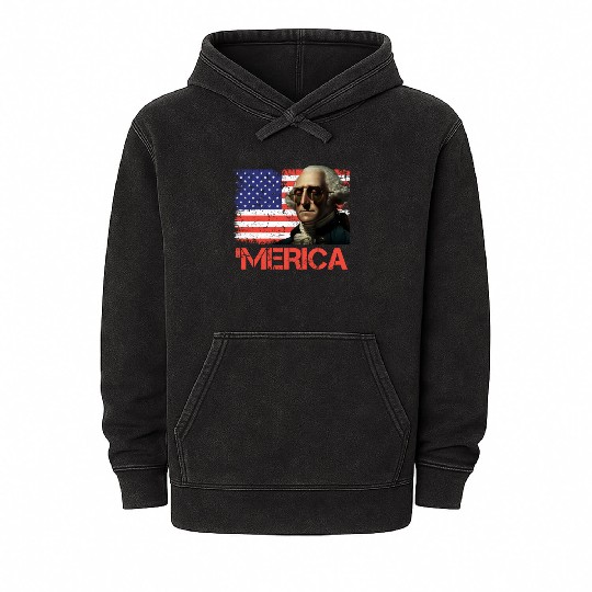 Merica George Washington Independence Day USA Mineral Wash Hoodies