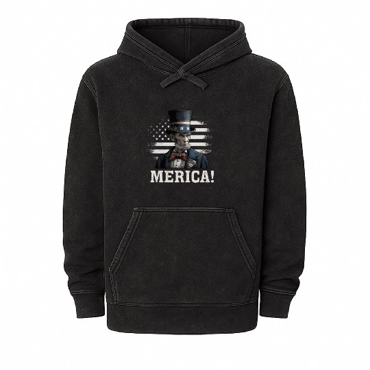 Merica Lincoln President Independence Day Party Mineral Wash Hoodies