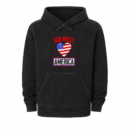 God Bless America Independence Day USA Patriot Mineral Wash Hoodies