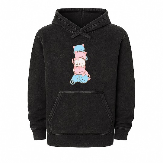 Transgender Pride Flag Cute Kawaii Cats Subtle Mineral Wash Hoodies