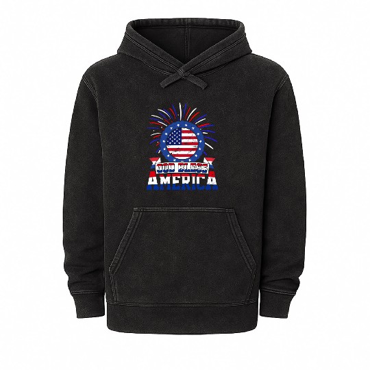 God Bless America Independence Day USA Patriot Mineral Wash Hoodies