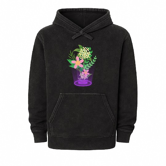 flowers and plants with magic light Mineral Wash Hoodies
