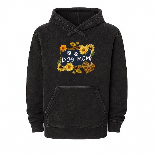 Sunflower Dog Mom Floral Dog Mineral Wash Hoodies