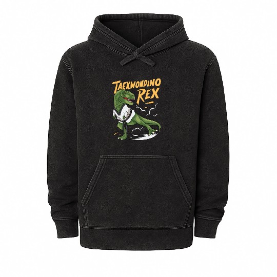 Taekwondino Rex Dinosaur Lover T-rex Taekwondo Mineral Wash Hoodies