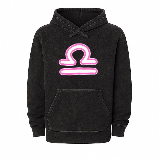 Libra Zodiac Sign Neon Pink Mineral Wash Hoodies