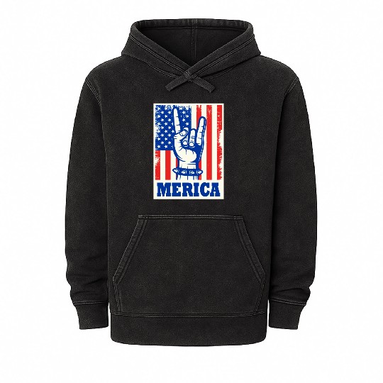 Merica Rock Usa Flag July 4th Mineral Wash Hoodies