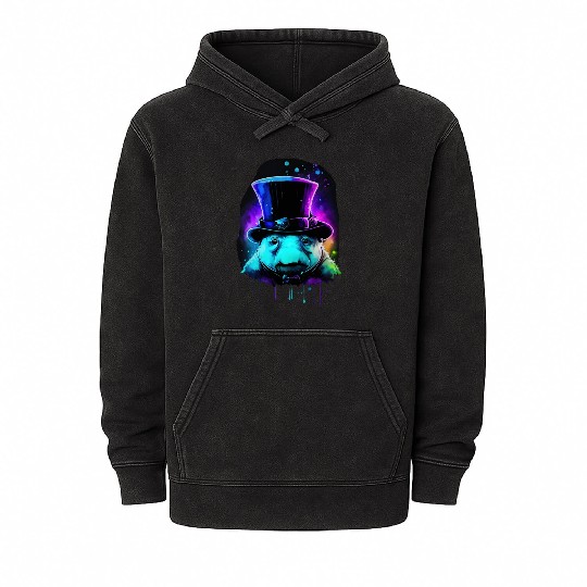 Cute Tardigrade in a Top Hat - Retro Disco Drip Ar Mineral Wash Hoodies