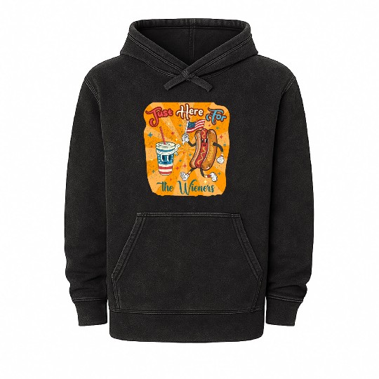 I'm Just Here For The Wieners Cartoon Hot Dog 4Th Mineral Wash Hoodies
