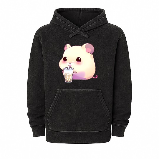 Kawaii hamster with bubble tea Mineral Wash Hoodies