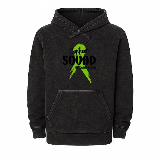 Support Squad Mental Health Awareness Lime Green Mineral Wash Hoodies
