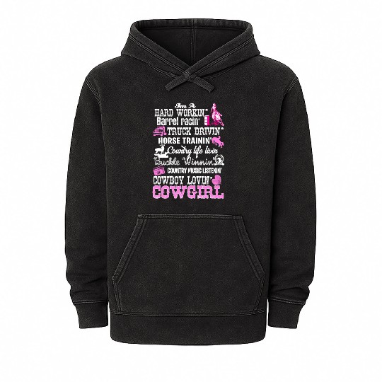 Barrel Racing Cowgirl Mineral Wash Hoodies