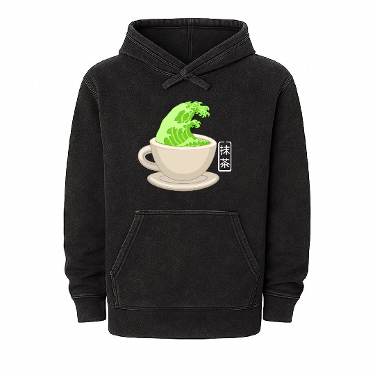 Matcha Latte Great Green Tea Wave Mineral Wash Hoodies