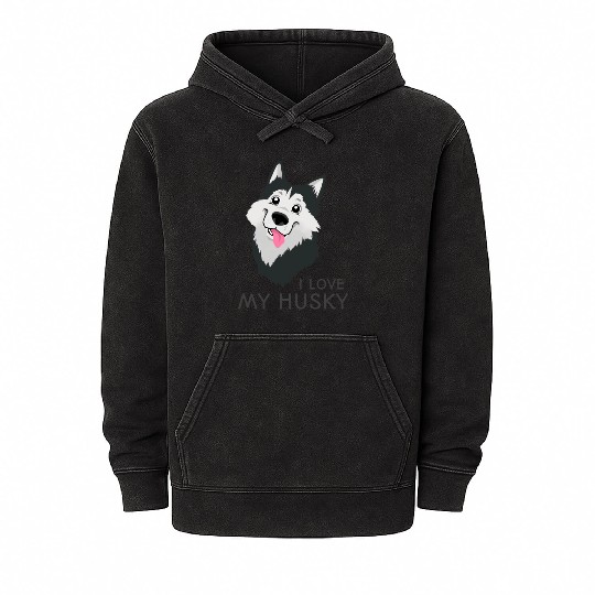 Funny Dog I Love My Husky Mineral Wash Hoodies