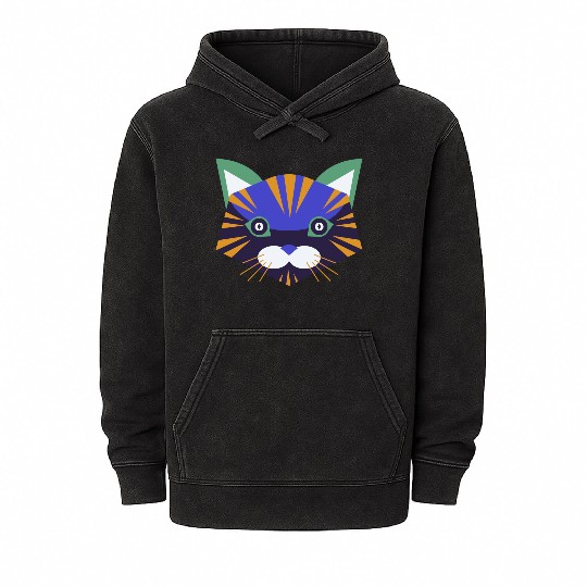 Colorful Cat Face Mineral Wash Hoodies