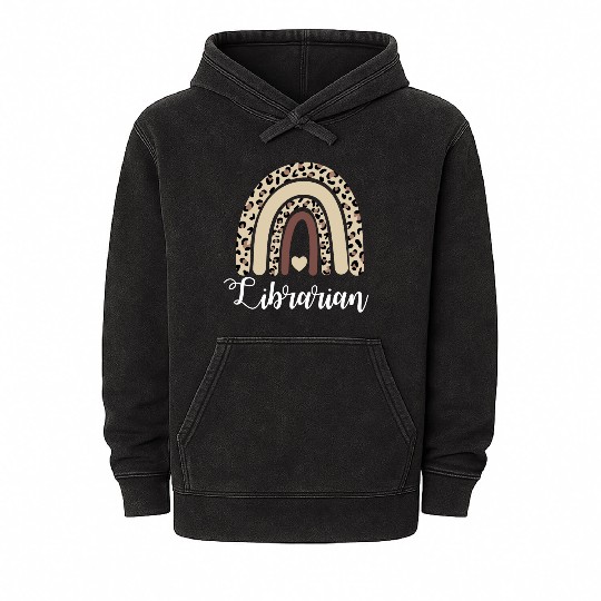 Librarian Rainbow Boho Leopard Library Book Lover Mineral Wash Hoodies