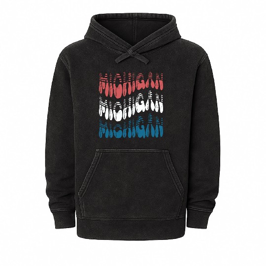 Michigan Red White Blue Cute Groovy Mineral Wash Hoodies