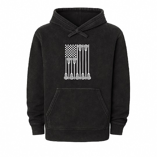 Patriotic US Lacrosse Player Mineral Wash Hoodies